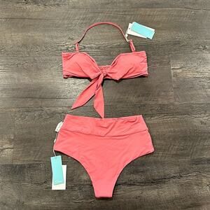 Shore XL Bubble Gum Pink Two-Piece Bandeau Tie Bikini